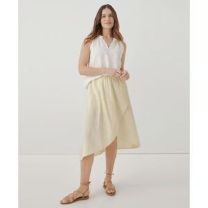 Pact Women's Coastal Double Gauze Faux Wrap Midi Skirt Organic Cotton - Yellow M